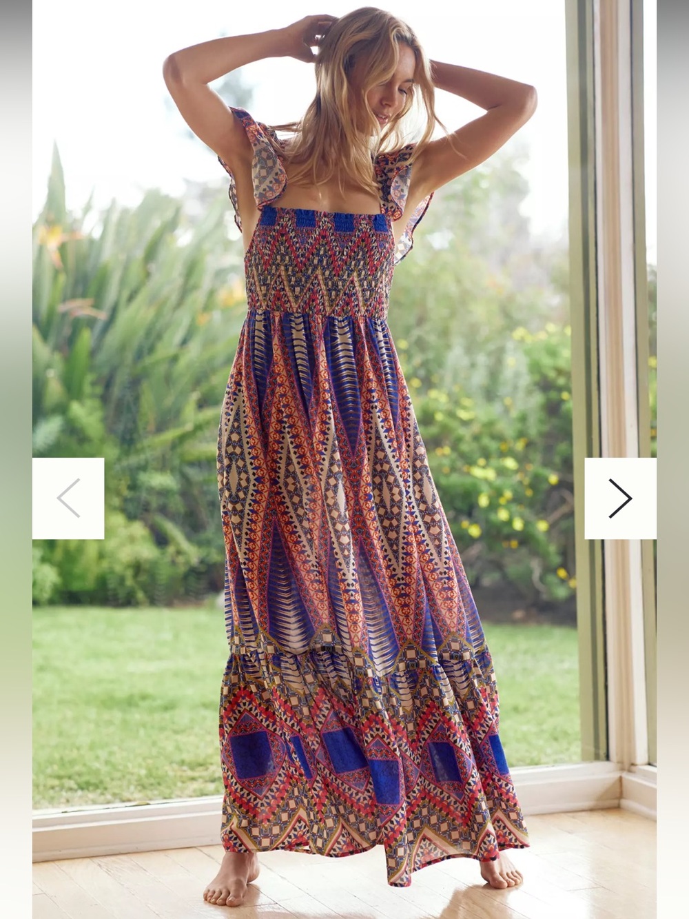 Anthropologie (M) Smocked Boho Maxi Dress with Ruffle Sleeves